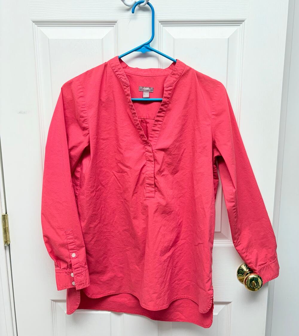 J Jill Blouse Orange Red Tunic, V Neck Cotton Blend Stretch, Women's Size S